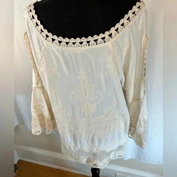 SPIAGGIA DOLCE lace trim and embroidered blouse Size M - Picture 2 of 11